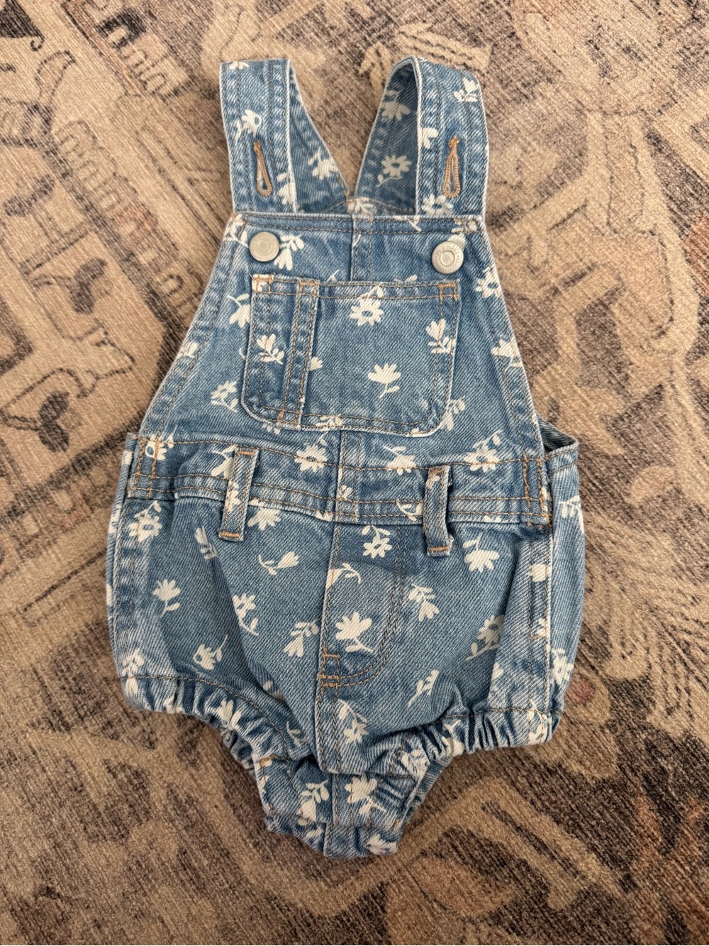 Old Navy Blue Denim Floral Bubble Shortalls
